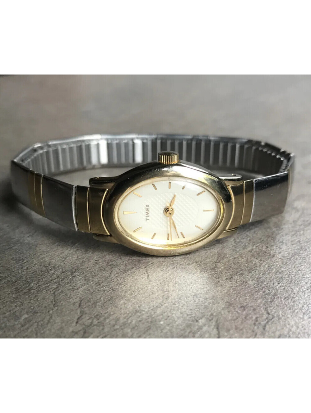 Timex Womens Watch 18mm Gold Tone Case With Two Tone Expansion Band Bin B